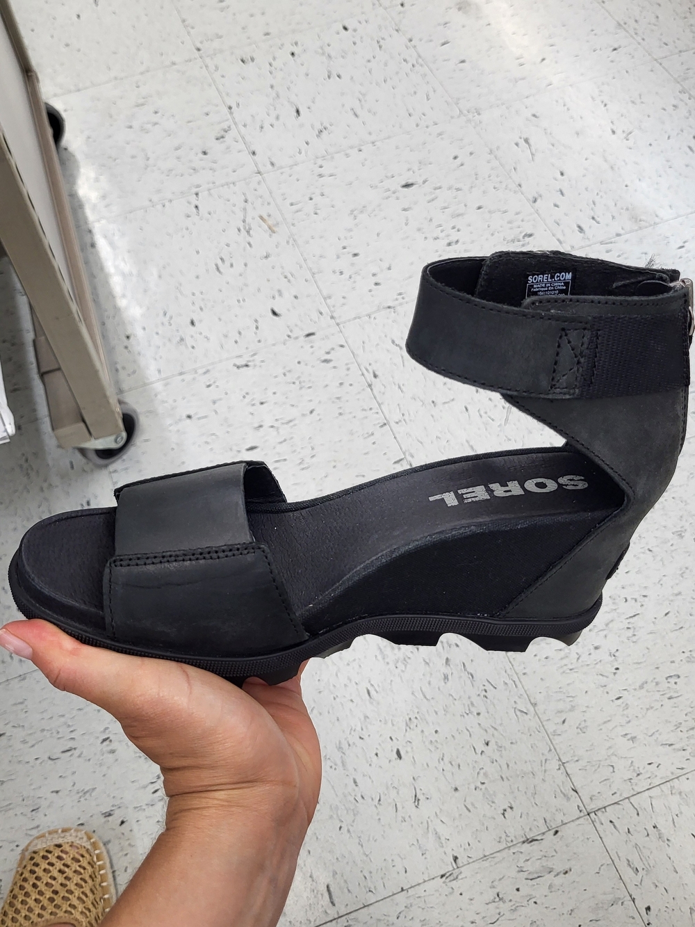 Sorel Women's Black Wedge Sandal with Ankle Strap